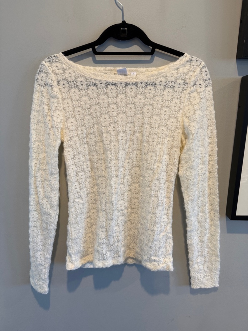 GAP Off-White Crochet Lace Boatneck Long-Sleeve Top
